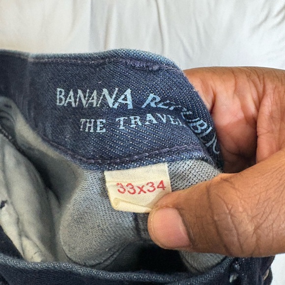 Banana Republic Traveler Pants Men 33x34 Navy Blue Slim Fit Stretch Chino Casual - Picture 3 of 3